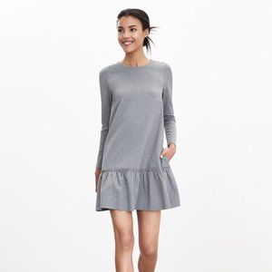Banana Republic Grey Swing Pockets Ruffle Stretch Longsleeve A-line Dress 2
